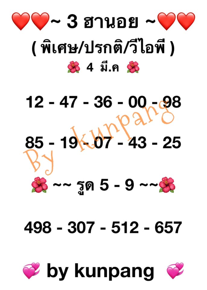 แนวทางหวยฮานอย 4/3/64 ชุดที่6