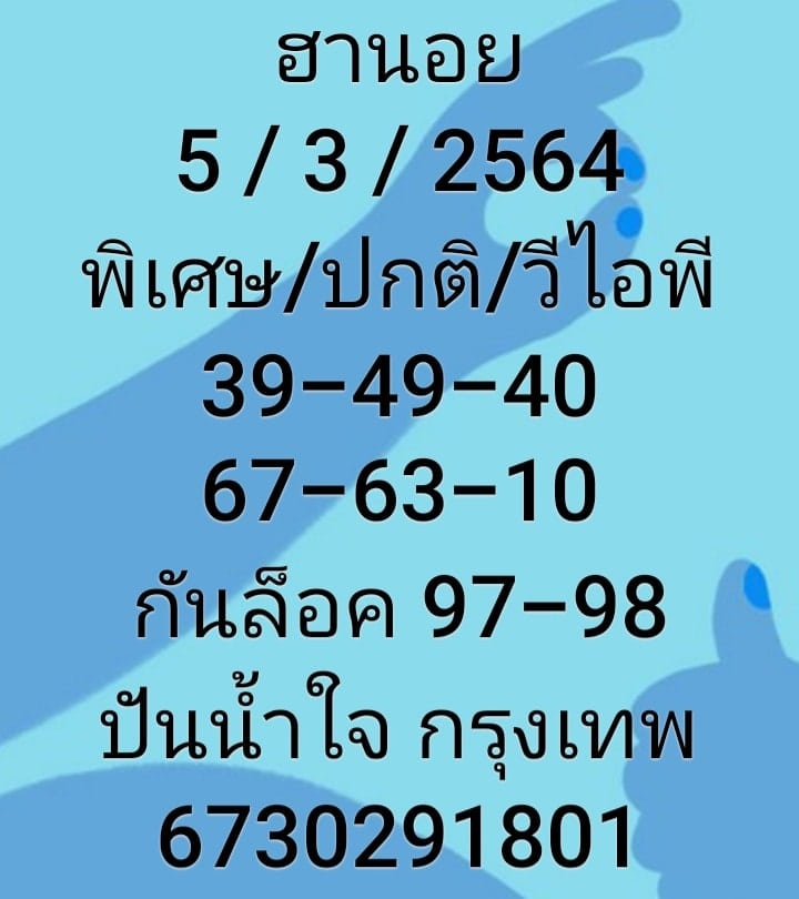 แนวทางหวยฮานอย 5/3/64 ชุดที่7