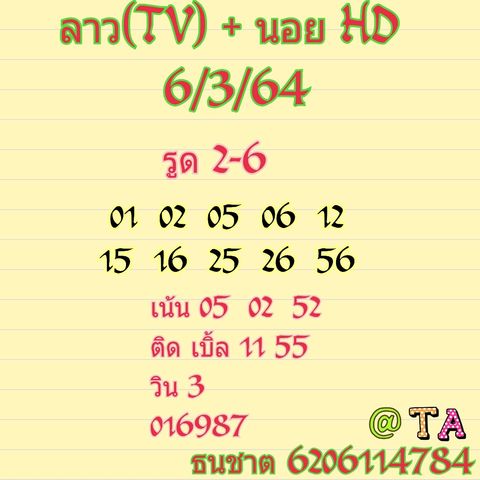 แนวทางหวยฮานอย 6/3/64 ชุดที่9