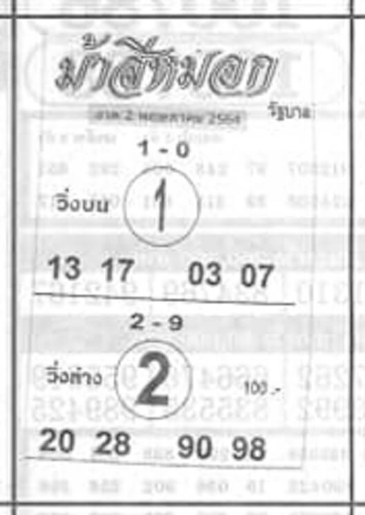 หวยม้าสีหมอก 2/5/64