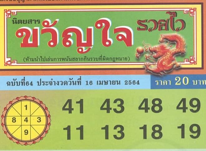 หวยขวัญใจรวยไว 16/4/64