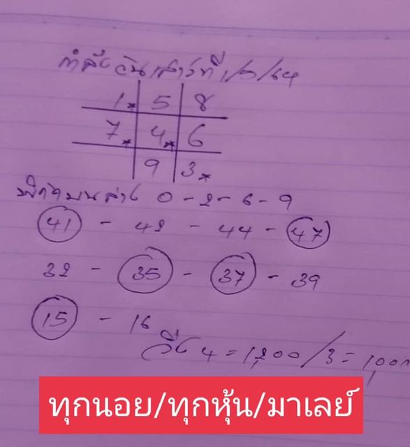 แนวทางหวยมาเลย์ 1/5/64 ชุดที่2