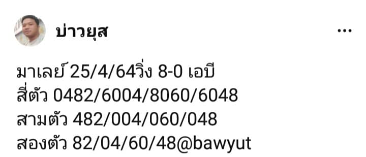 แนวทางหวยมาเลย์ 25/4/64 ชุดที่6