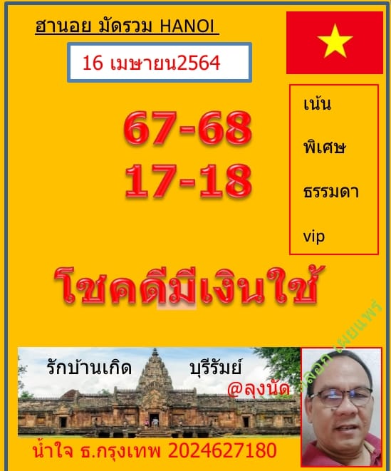 แนวทางหวยฮานอย 16/4/64 ชุดที่5