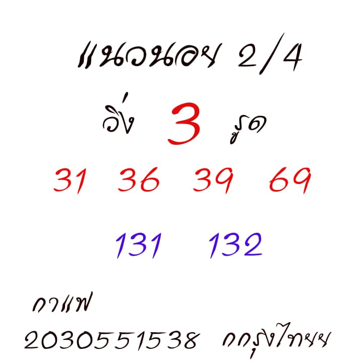 แนวทางหวยฮานอย 2/4/64 ชุดที่3