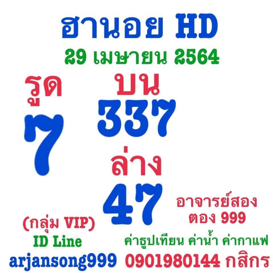 แนวทางหวยฮานอย 29/4/64 ชุดที่12