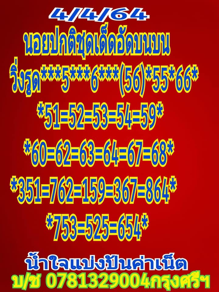 แนวทางหวยฮานอย 4/4/64 ชุดที่6