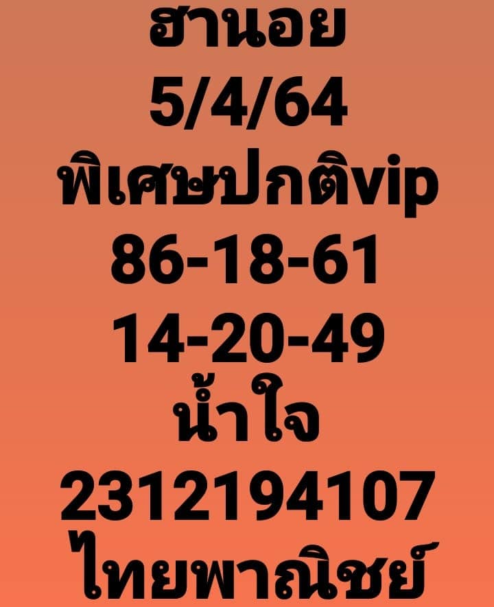 แนวทางหวยฮานอย 5/4/64 ชุดที่8