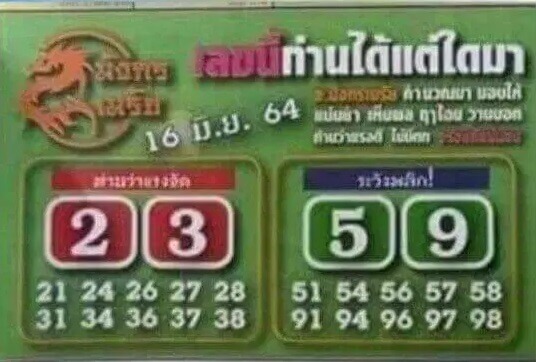 หวยมังกรเมรัย 16/6/64