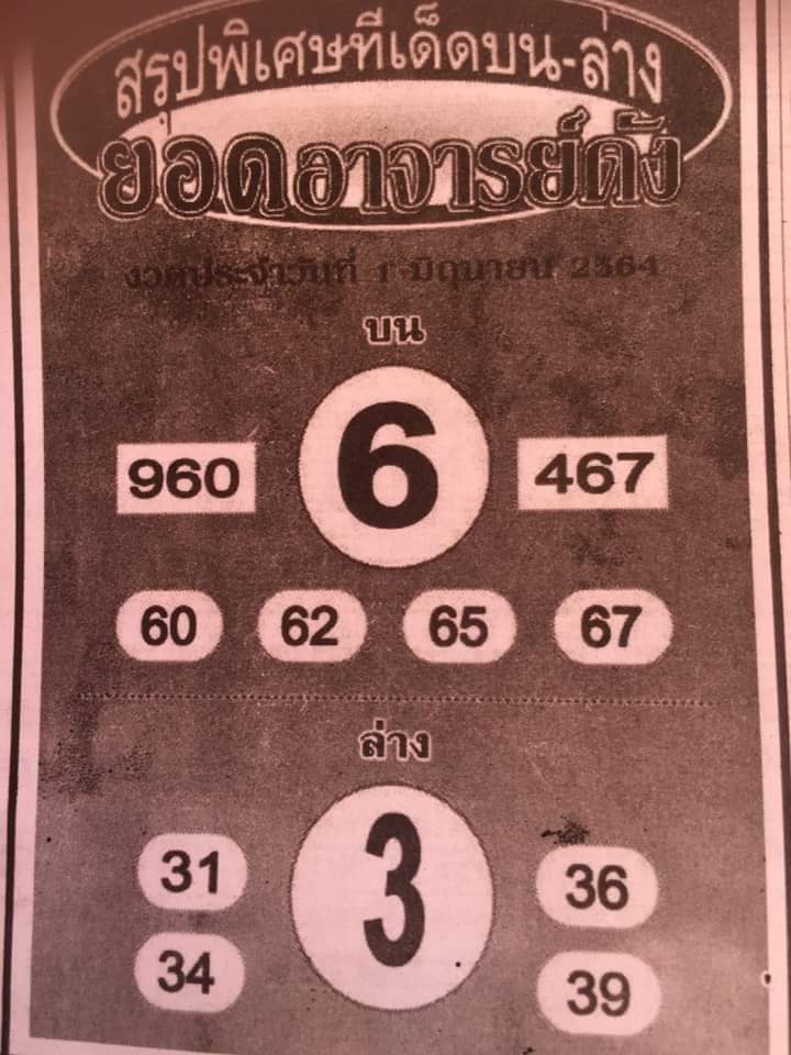 หวยยอดอาจารย์ดัง 1/6/64