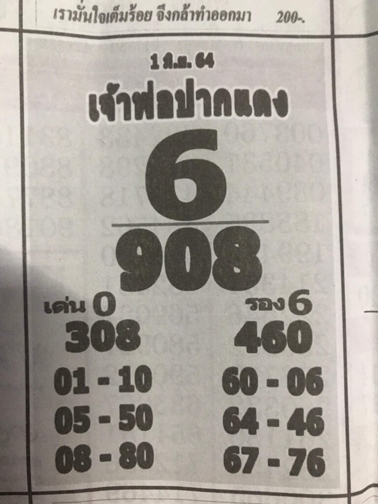 หวยเจ้าพ่อปากแดง 1/6/64