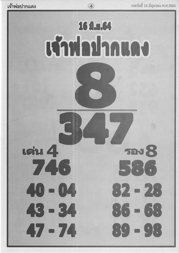 หวยเจ้าพ่อปากแเดง 16/6/64