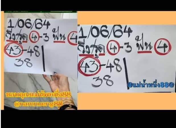 หวยแม่น้ำหนึ่ง 1/6/64