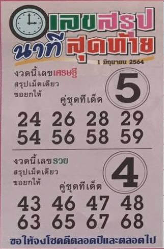 เลขสรุปนาทีสุดท้าย งวด 1/6/64