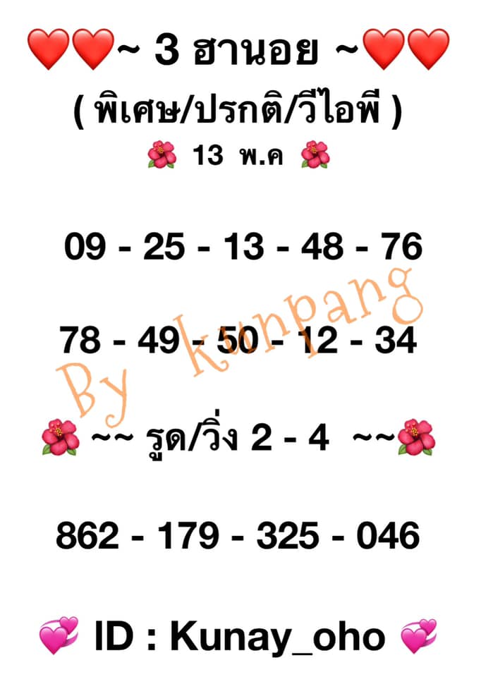 แนวทางหวยฮานอย 13/5/64 ชุดที่5