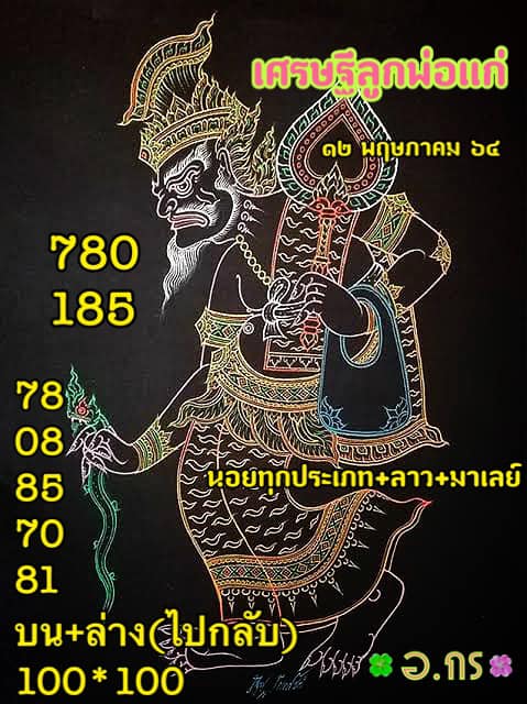 แนวทางหวยมาเลย์ 12/5/64 ชุดที่2