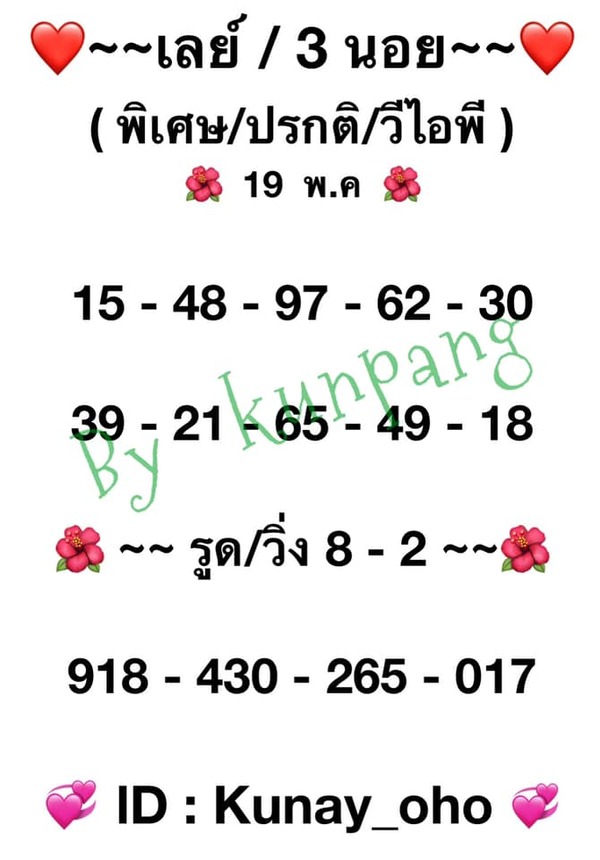 แนวทางหวยมาเลย์ 19/5/64 ชุดที่1