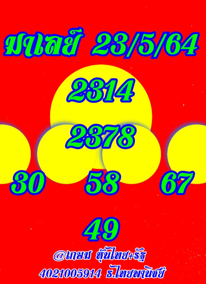 แนวทางหวยมาเลย์ 23/5/64 ชุดที่8