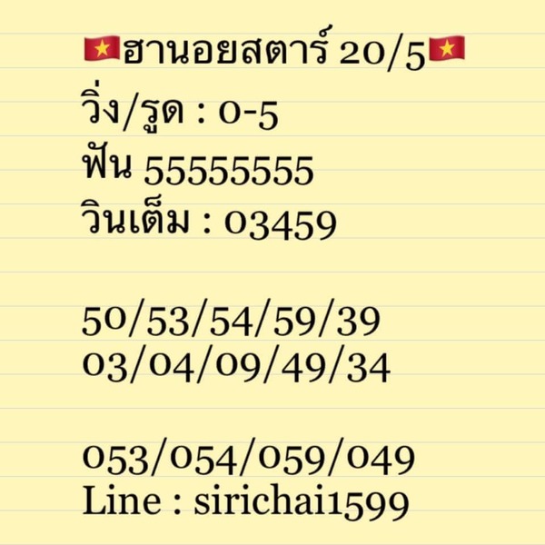 แนวทางหวยฮานอย 20/5/64 ชุดที่5