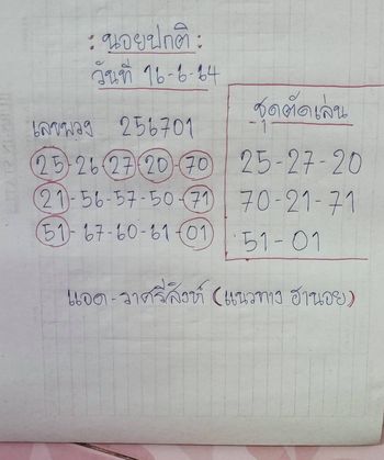 แนวทางหวยฮานอย 16/6/64 ชุดที่11