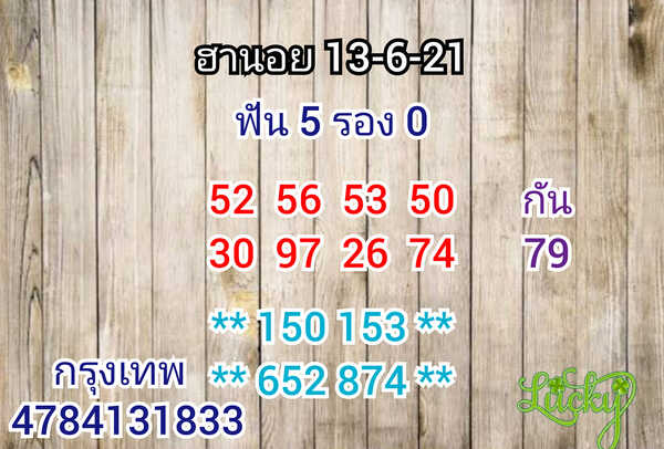 แนวทางหวยฮานอย 13/6/64 ชุดที่7