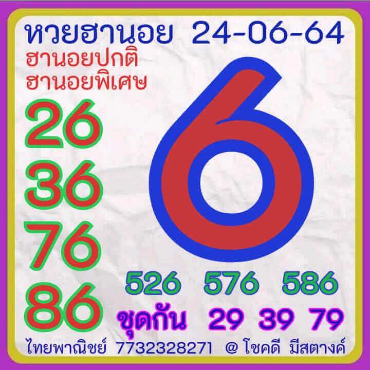 แนวทางหวยฮานอย 24/6/64 ชุดที่14