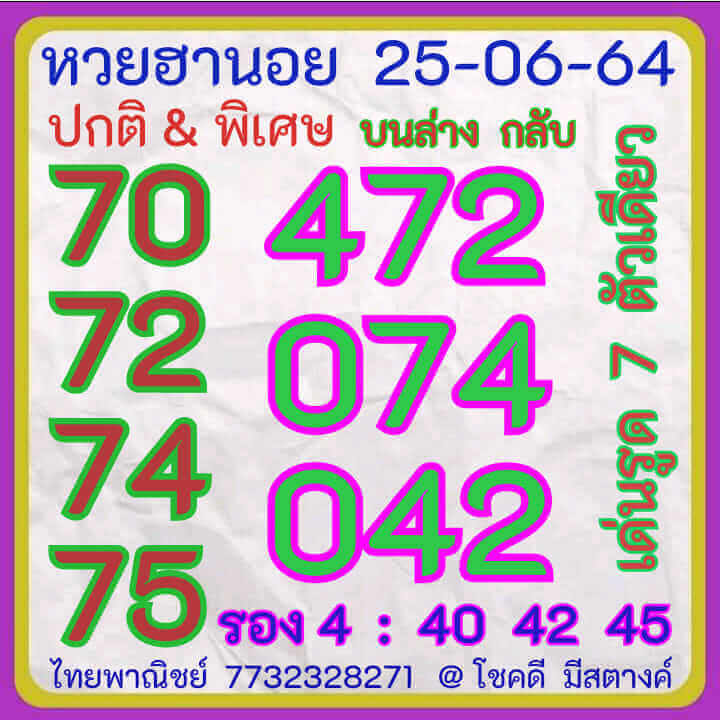 แนวทางหวยฮานอย 25/6/64 ชุดที่4