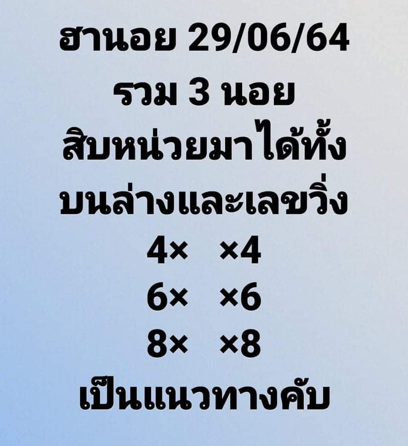 แนวทางหวยฮานอย 29/6/64 ชุดที่7