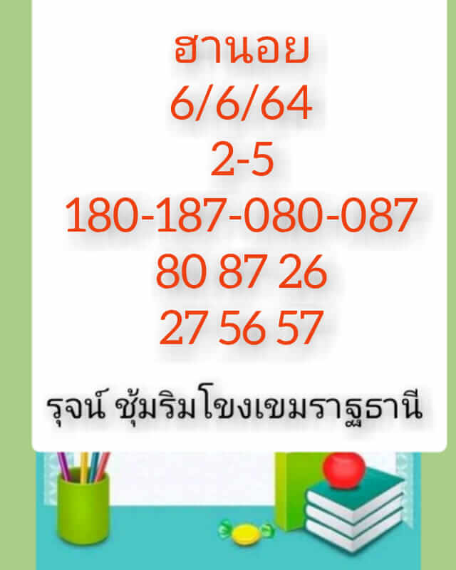 แนวทางหวยฮานอย 6/6/64 ชุดที่ 7