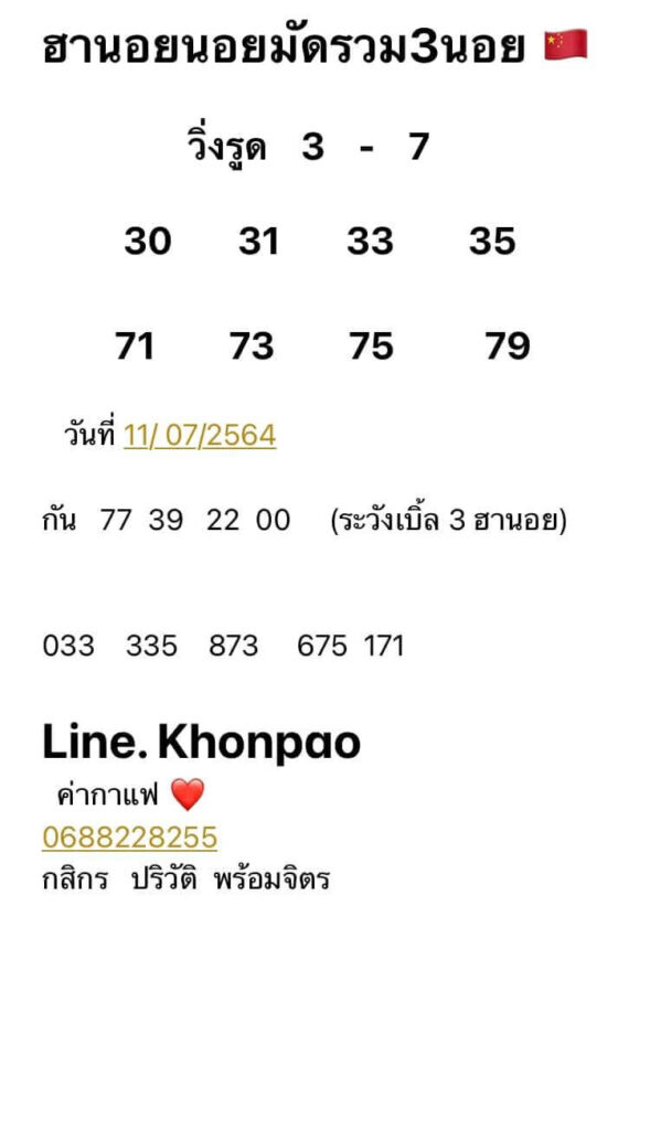 แนวทางหวยฮานอย 11/7/64 ชุดที่8