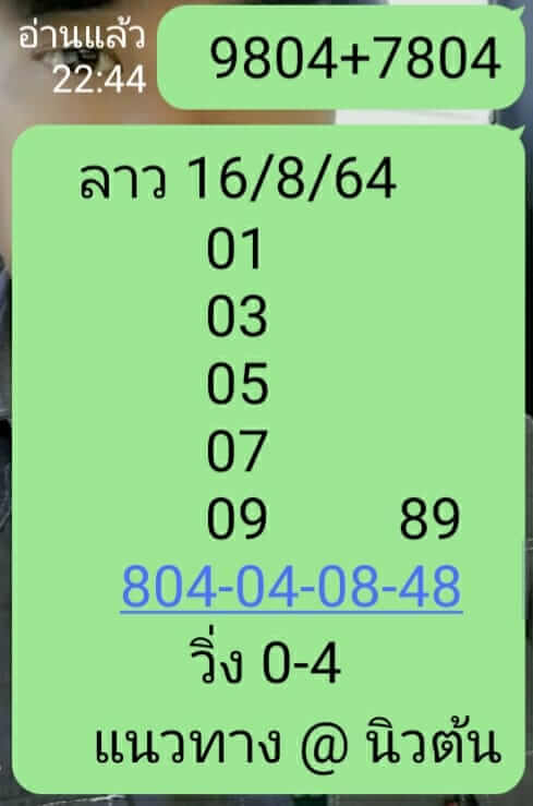 แนวทางหวยลาว 16/8/64 ชุดที่1