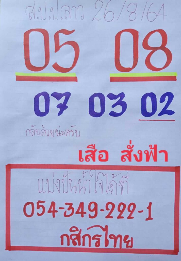 แนวทางหวยลาว 26/8/64 ชุดที่1