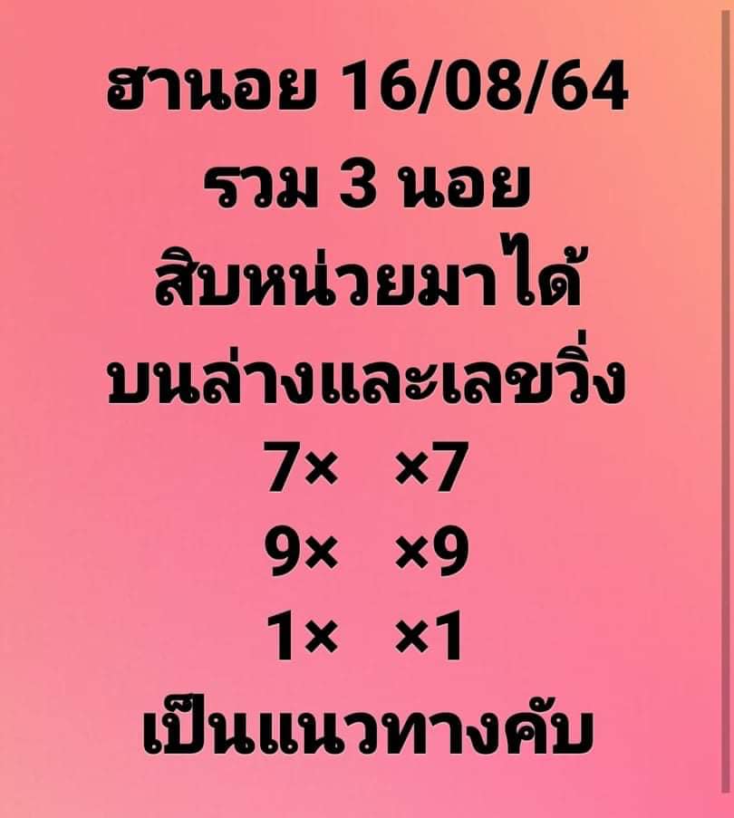 แนวทางหวยฮานอย 16/8/64 ชุดที่6