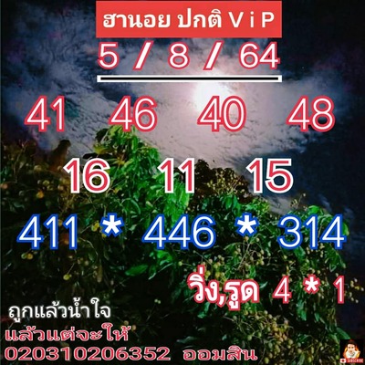 แนวทางหวยฮานอย 5/8/64 ชุดที่7