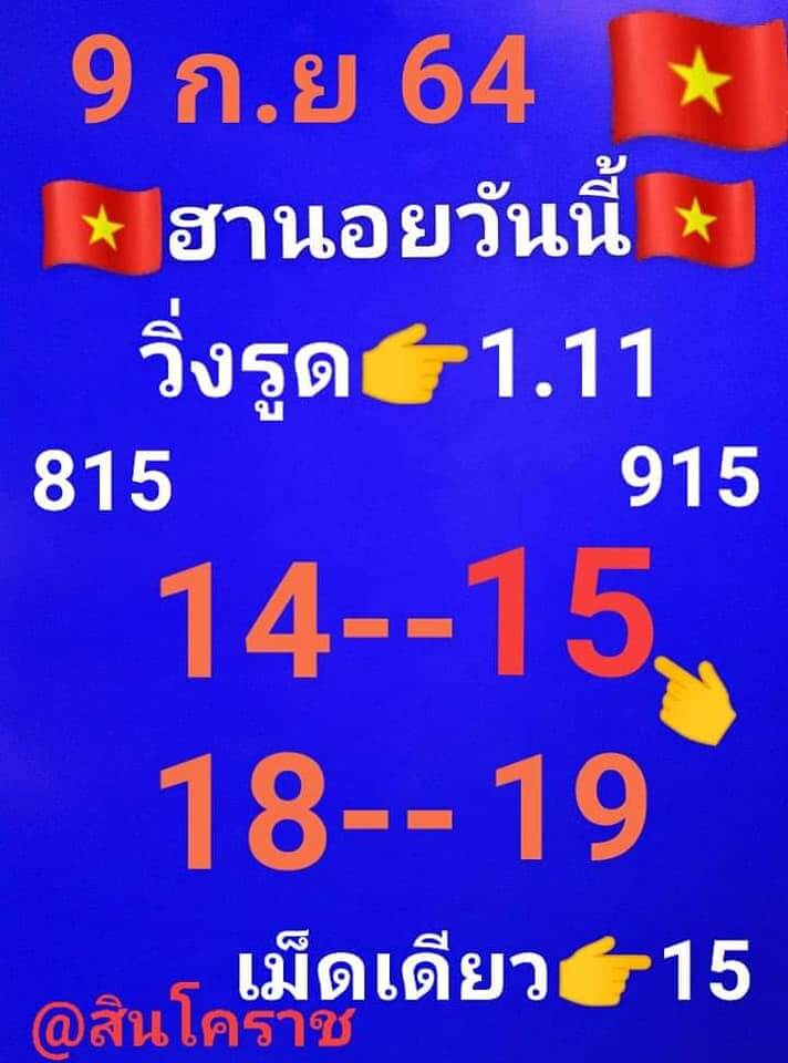 แนวทางหวยฮานอย9/9/64 ชุดที่ 8