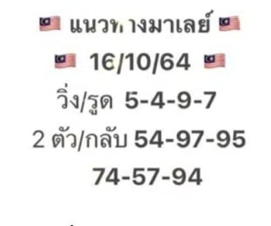 แนวทางหวยมาเลย์16/10/64ชุดที่3