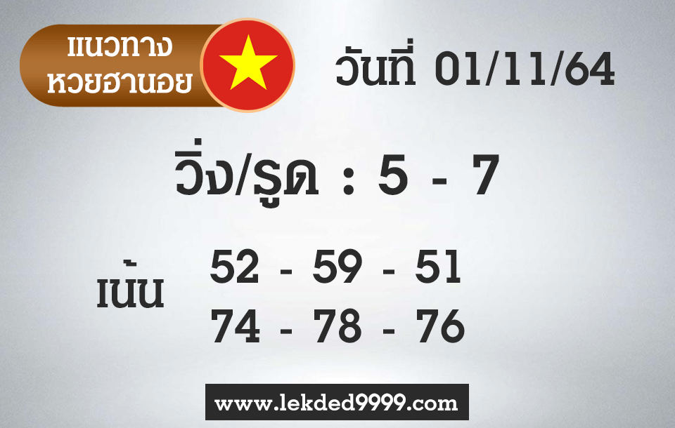 แนวทางหวยฮานอย 1/11/64 ชุดที่2