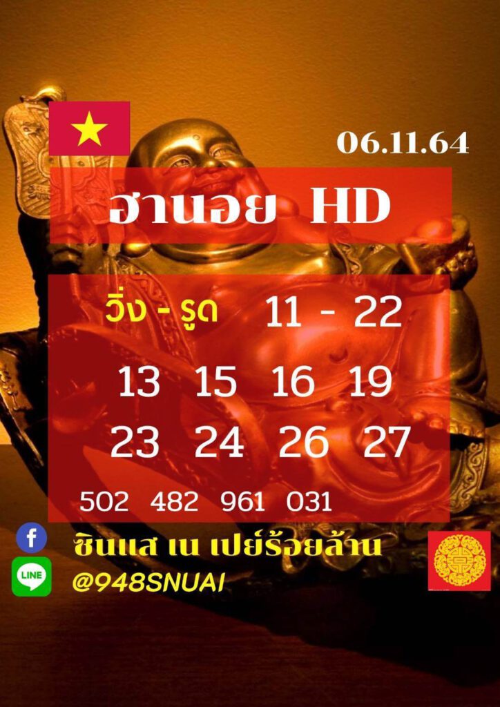 แนวทางหวยฮานอย 6/11/64 ชุดที่ 6