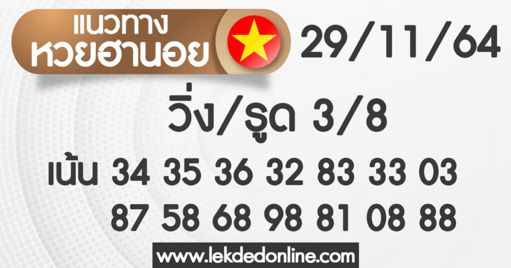 แนวทางหวยฮานอย 29/11/64 ชุดที่ 10