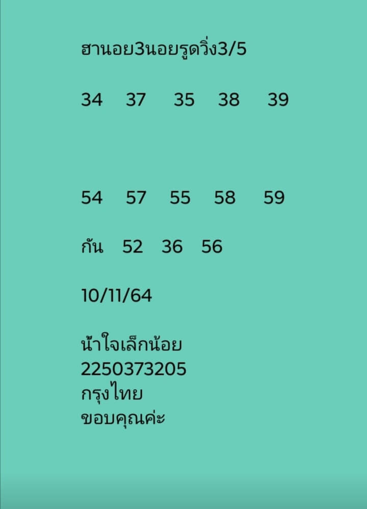 แนวทางหวยฮานอย 10/11/64 ชุดที่ 1