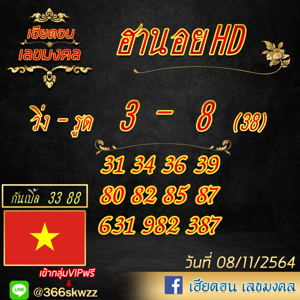 แนวทางหวยฮานอยวันที่ 8/11/64 ชุดที่ 1