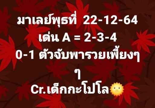 แนวทางหวยมาเลย์ 22/12/64 ชุดที่ 13