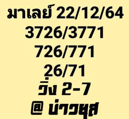 แนวทางหวยมาเลย์ 22/12/64 ชุดที่ 7