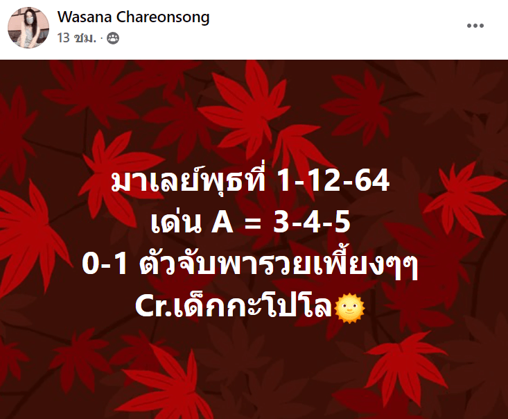 แนวทางหวยมาเลย์ 1/12/64 ชุดที่ 13