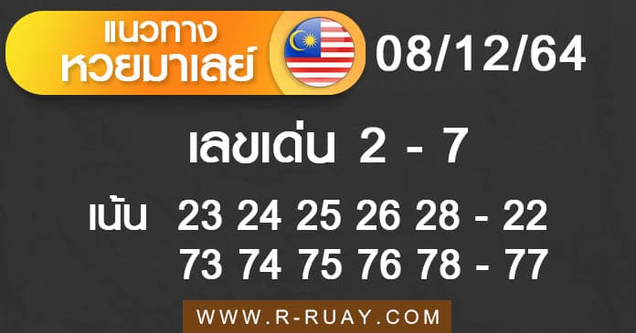 แนวทางหวยมาเลย์ 8/12/64 ชุดที่ 6