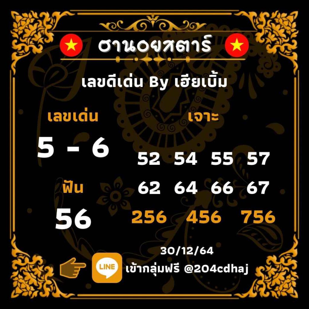 แนวทางหวยฮานอย 30/12/64 ชุดที่ 13