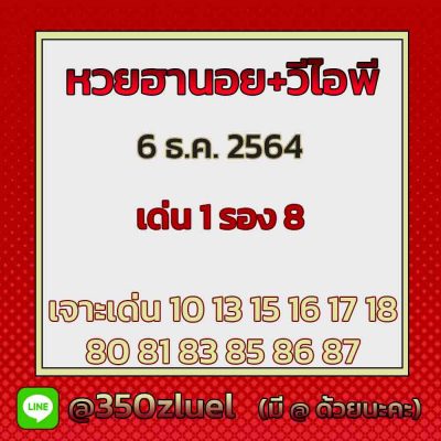 แนวทางหวยฮานอย 6/12/64 ชุดที่ 12