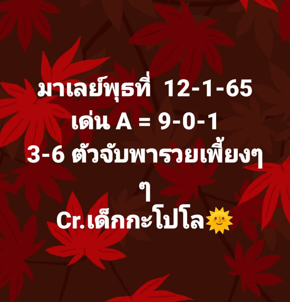 แนวทางหวยมาเลย์ 12/1/65 ชุดที่ 8