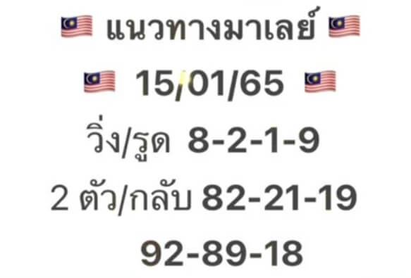 แนวทางหวยมาเลย์ 15/1/65 ชุดที่ 10