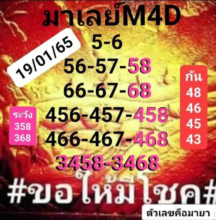 แนวทางหวยมาเลย์ 19/1/65 ชุดที่ 4